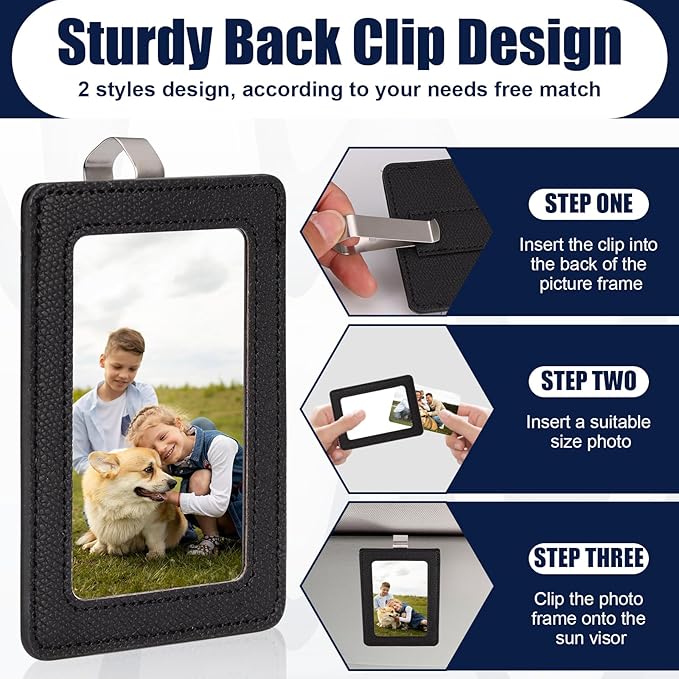 2 Pack Car Picture Frame Visor Clip Leather Sun Visor Photo Clip Holder Personalized Car Picture Holder Display Visor Photo Frame Vertical Horizontal fit 2.36"x3.54" Photo Mini Instant Film