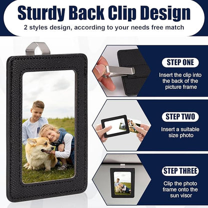2 Pack Car Picture Frame Visor Clip Leather Sun Visor Photo Clip Holder Personalized Car Picture Holder Display Visor Photo Frame Vertical Horizontal fit 2.36"x3.54" Photo Mini Instant Film