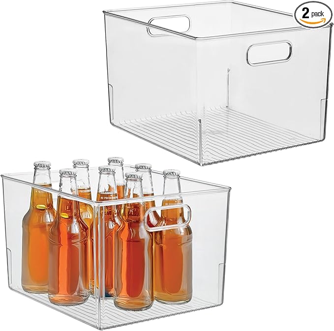 iDesign Storage Bin with Handles for Kitchen, Bathroom, or Home Office, Set of 2, Clear, Made in USA