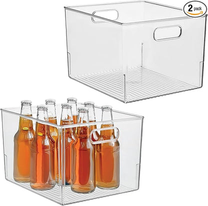 iDesign Storage Bin with Handles for Kitchen, Bathroom, or Home Office, Set of 2, Clear, Made in USA