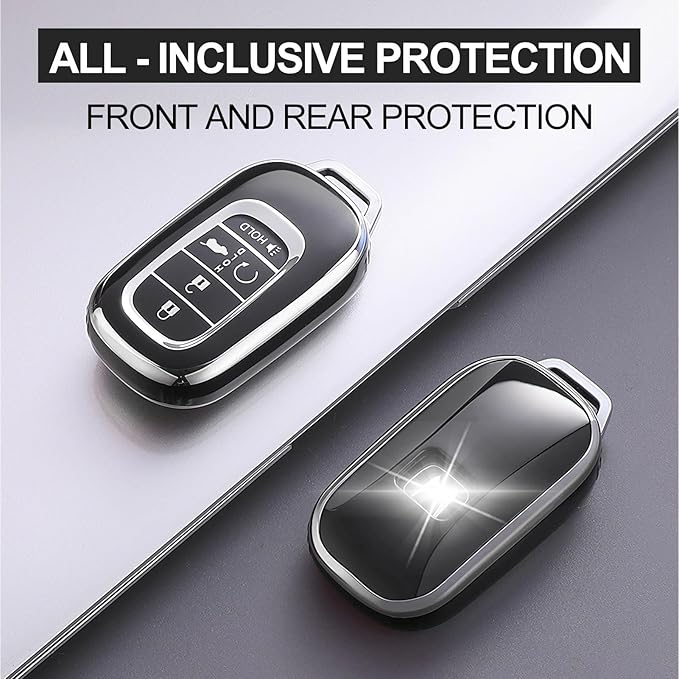 Key Fob Cover for Honda - Premium Soft TPU Shell Full Protection Case with Keychain, Fits Accord Civic HR-V CR-V Pilot Passport, Blue 4-Button