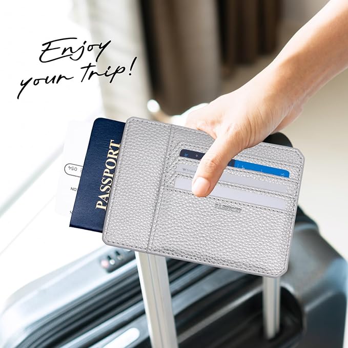 TARGAA Passport Holder, Slim Travel Wallet RFID Blocking Card Case Cover Passport Cover Protector passport sleeve Essentials with Credit Card Slots for Women/Men (Silver)