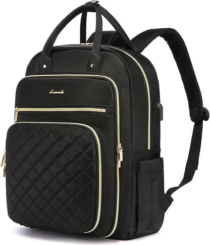 LOVEVOOK Laptop Backpack for Women, Water Resistant Travel Work Black Backpacks Purse Business Teacher Nurse Computer Bag with USB Charging Port, Fits 15.6" Laptop