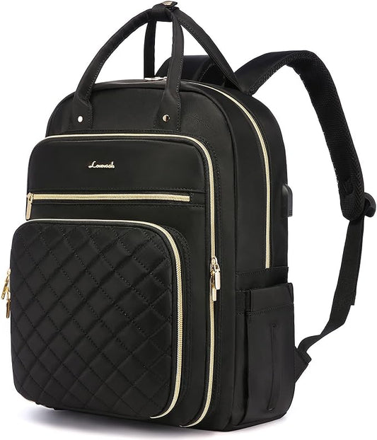 LOVEVOOK Laptop Backpack for Women, Water Resistant Travel Work Black Backpacks Purse Business Teacher Nurse Computer Bag with USB Charging Port, Fits 15.6" Laptop