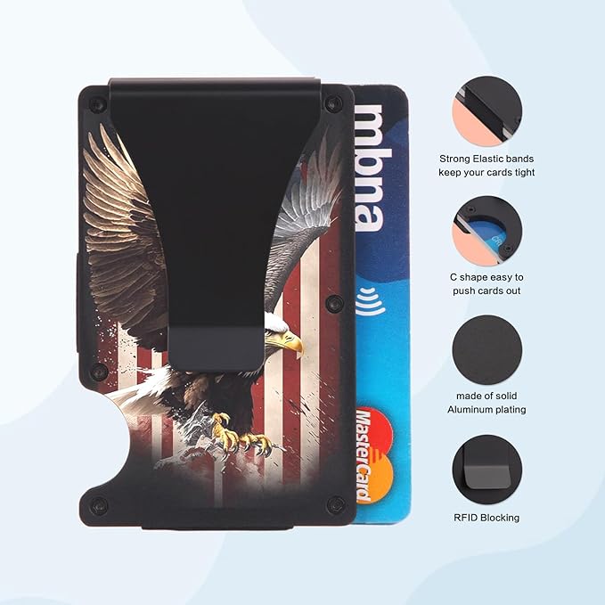 Flag Wallet for Men Minimalist Personalized Engraved Metal Wallet Slim Wallet Gifts for Soldiers Veteran Patriots (Flag 1)