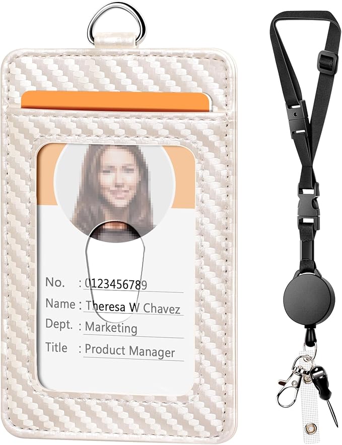 Leather Badge Holder and Adjustable Retractable Lanyards, Quick Release Buckle and Safety Breakaway Lanyards with Swivel Metal Clasp for Offices, Staff, Students, Employees