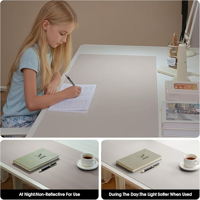 Leather Desk Pad Protector 31.5x15.7inch Vanity Mat Non-Slip Large Gaming Mouse Pad Waterproof Desk Writing Pad Desk Blotter Laptop and Keyboard Mat for Office and Home(Grey)