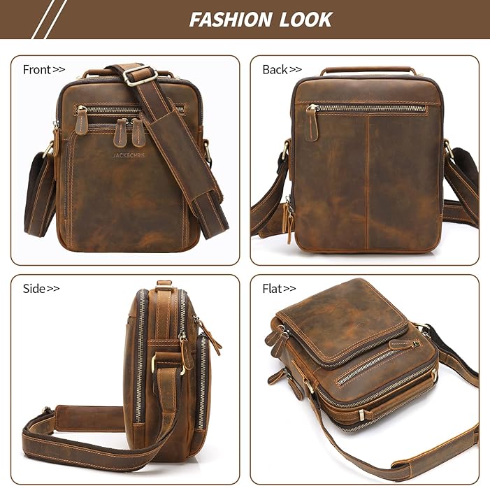 Jack&Chris Leather Messenger Bag for Men, Man Purse Crossbody Bags for Work Business
