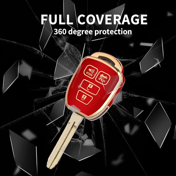 MILD EAST for Toyota Key Fob Cover with Metal Key Chain, Soft TPU Easy to Press Key Fob Shell Case for 2012-2019 Camry Corolla Rav4 Tacoma Highlander Avalon Venza, Red