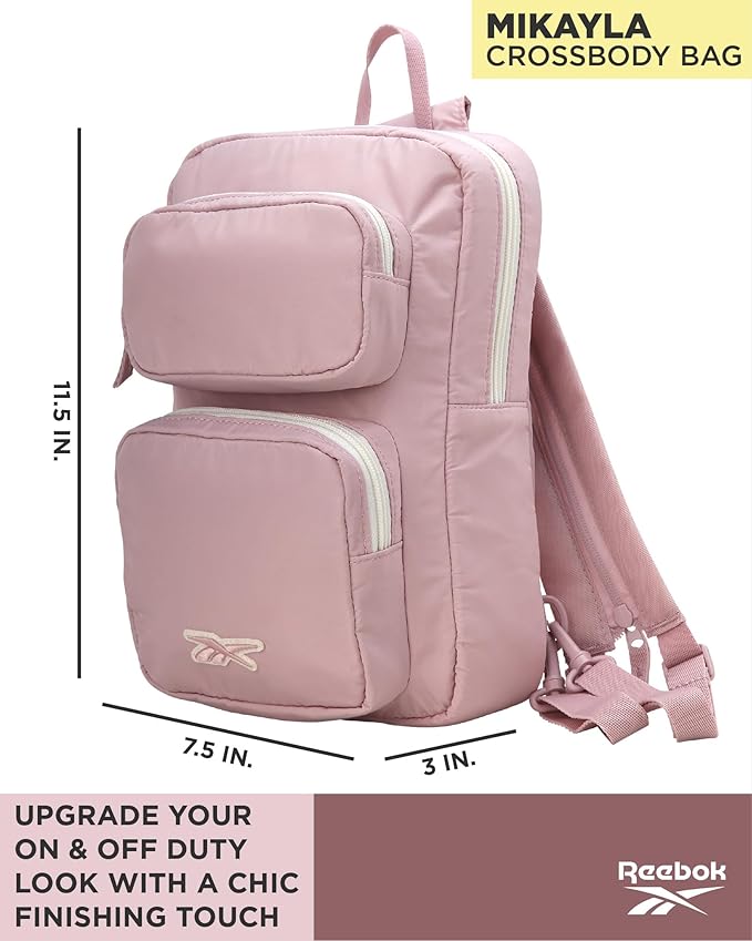 Reebok Unisex Crossbody Sling Bags – Compact Convertible Strap Cross Body Bag Travel Sling Bag - Gym & Travel Essential, Mikayla Ashen Lilac