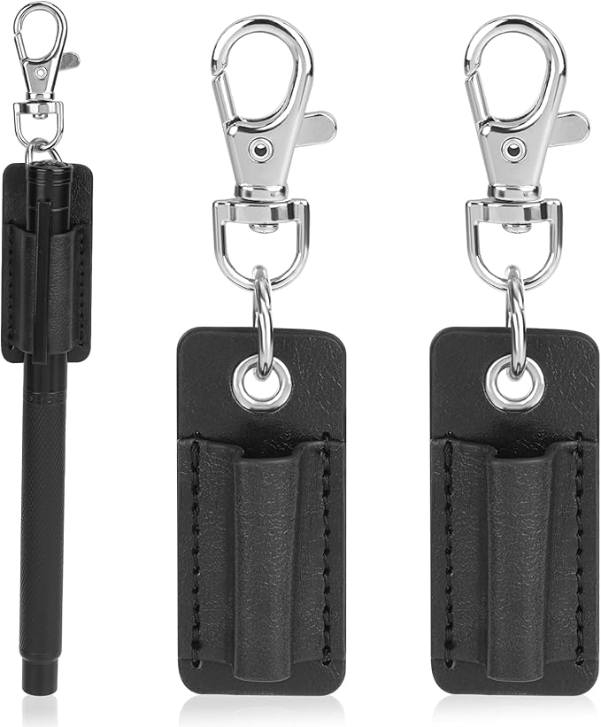 2 Pieces Lanyard Pen Clip, Anti-Lost Neck Lanyard, Portable Leather Neck Pen Holder Keychain