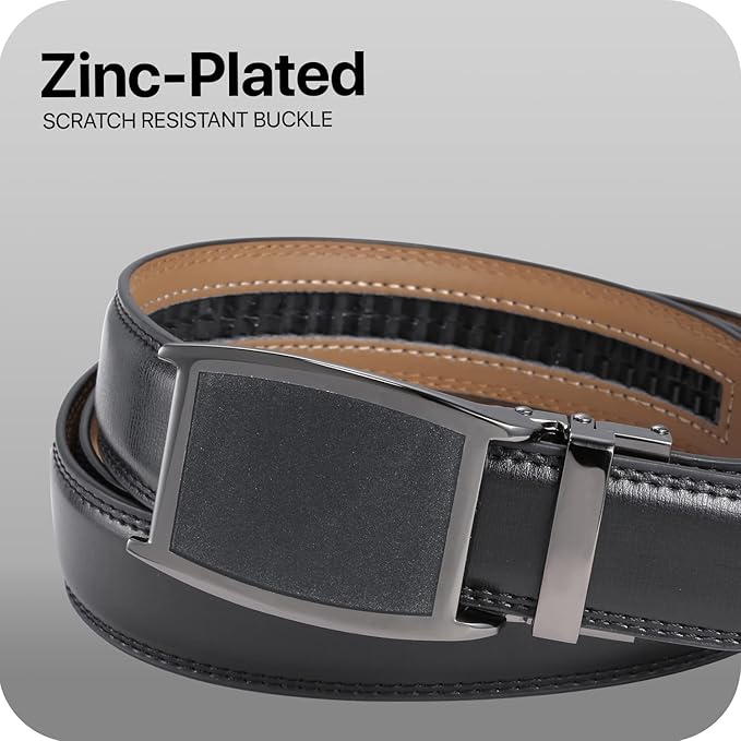 Marino Avenue Ratchet Belt for Men. Adjustable Leather Dress Belt with 38 Easy to Click Into Place Ratchet Closures.