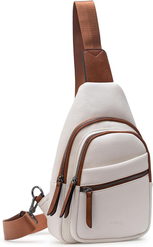Alldaily Large Sling Bag for Women Crossbody Purse Leather Fashionable Trendy Chest Bag for Travel, Fanny Pack (White)