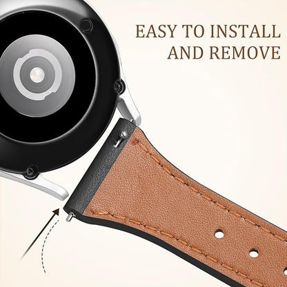 GEAK Slim Leather Band Compatible with Galaxy Watch 7 Band/6 5 4 FE 40mm 44mm/5 pro 45mm/Classic/Galaxy Active 2, 20mm Genuine Leather Strap with Quick Release Buckle for Samsung Watch Bands Women
