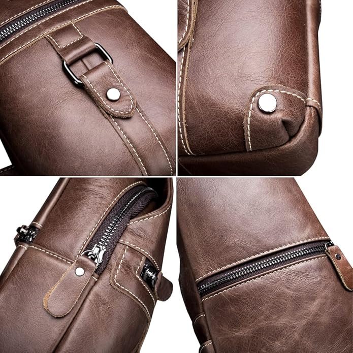 Hebetag Leather Sling Bag Crossbody Backpack for Men Women Travel Outdoor Camping