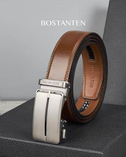BOSTANTEN Mens Belt Leather Ratchet Belt For Men Dress and Casual with Adjustable Buckle, Trim to Fit