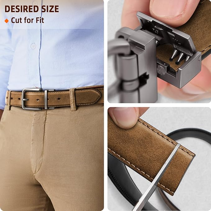 BULLIANT Men's Belt,Reversible Belt Adjustable For Gift Men 1.25”-Cut For Fit-2 Sides in 1 Belt(Not 2)