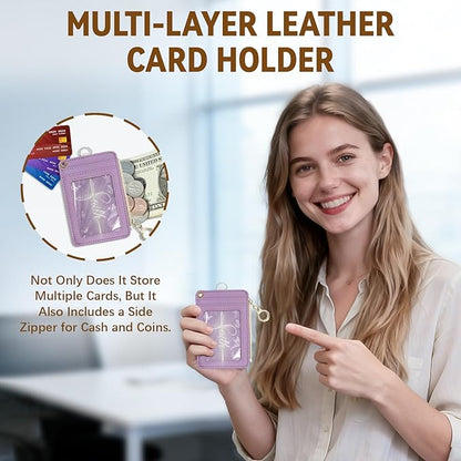 Christian Leather Badge Holder with Zipper Pocket, Purple Christ Work Lanyards and 1 Zip Pocket, 4 Card Slots, Breakaway Lanyards with Metal Clasp for Offices, Adult, Employees