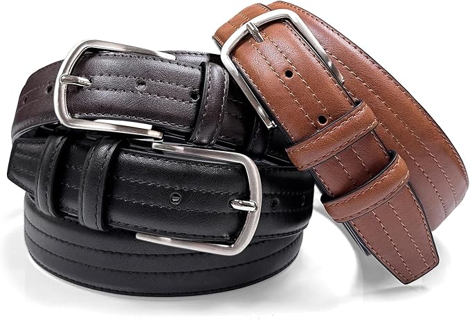Men's Vegan Faux Leather Belt Classic Work Business Dress Belt 1-3/8"(35mm) wide