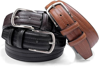 Men's Vegan Faux Leather Belt Classic Work Business Dress Belt 1-3/8"(35mm) wide
