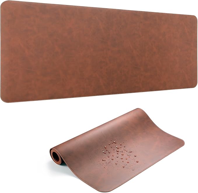 Leather Desk Pad Protector, Office Desk Mat, Large Laptop Mouse Pad, PU Non-Slip Desk Blotter, Waterproof Writing Pad, Computer Keyboard Mat for Desktop 39.4 x 17 inch (Brown)