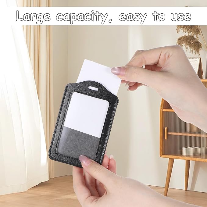 2 Pcs Leather Badge Holder, Badge Id Holder Vertical Leather Id Holders Waterproof Card Holders for Office, Staff, Employees Black