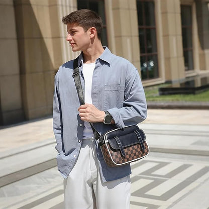 Crossbody Bag for Mens, Pu leather Cross Body Purse, Multi Pocket Shoulder Bag Messenger Bag for Travel Work Daily