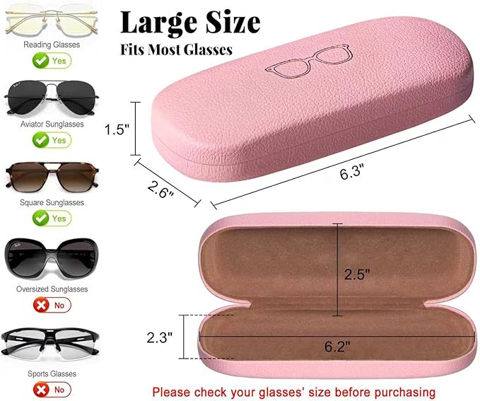 RayLove Glasses Case, 2 Pack Unisex Hard Shell Eyeglass Case PU Leather Hard Eyeglass Case with Eyewear Accessories
