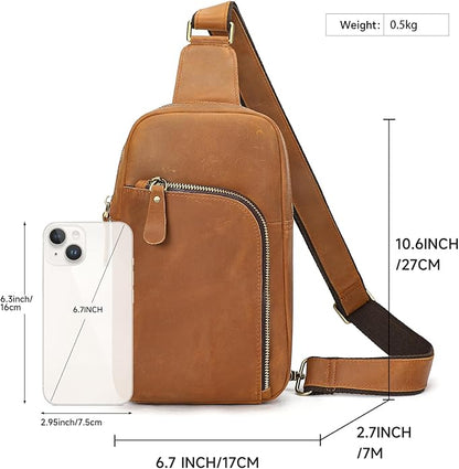 Genuine Leather Sling Bags for Men Crossbody Purse Vintage Small Messenger Shoulder Bag for Phone Side Chest Daypack Bag