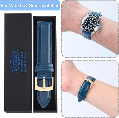 OTTOODY Leather Watch Bands Quick Release, Elegant Top Grain Leather Watch Straps for Men & Women, Choice of Color & Width - 18mm, 19mm, 20mm, 21mm or 22mm Wristbands Bracelet for Watch & Smartwatch