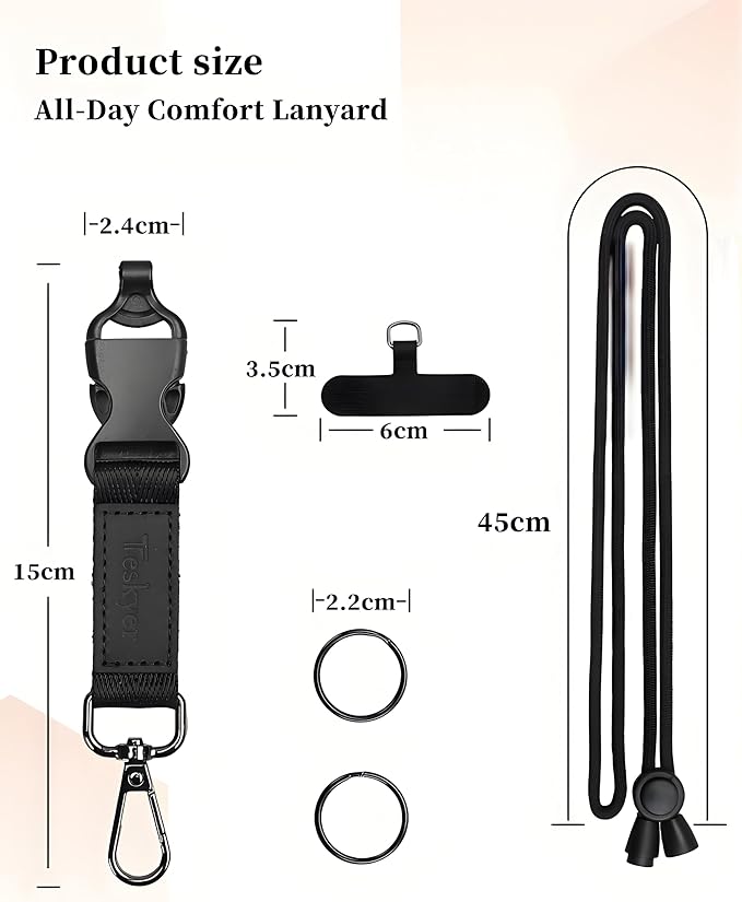 Teskyer Lanyards for ID Badges, Safety Breakaway Round Cord Lanyard with Detachable Buckle, Metal Hook and 2 Key Rings for Work ID Badge, Keys, Phone
