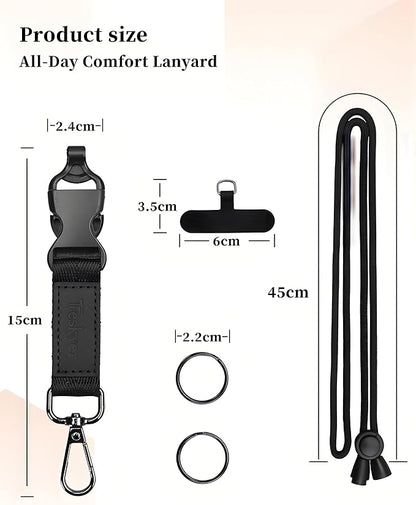 Teskyer Lanyards for ID Badges, Safety Breakaway Round Cord Lanyard with Detachable Buckle, Metal Hook and 2 Key Rings for Work ID Badge, Keys, Phone
