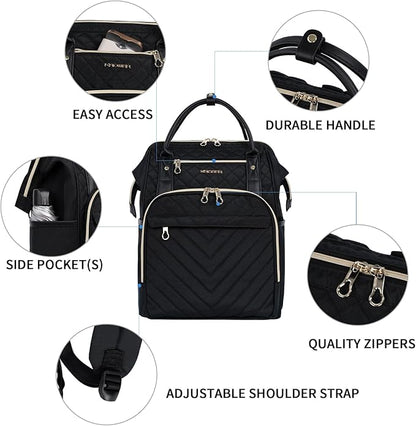 KROSER Laptop Backpack 17" Stylish Backpack Water Repellent College Casual Daypack Travel Business Work Bag for Men/Women-Quilted | Water Repellent, College, Casual Daypack, USB Port, Travel, Business