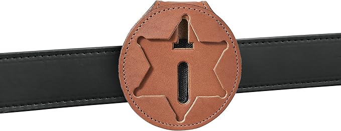 Perfect Fit Shield Wallets County of Los Angeles Sheriff Six-Point Star Belt Clip Badge Holder with Pocket and Chain (Cutout PF622), Tan Leather, One Size