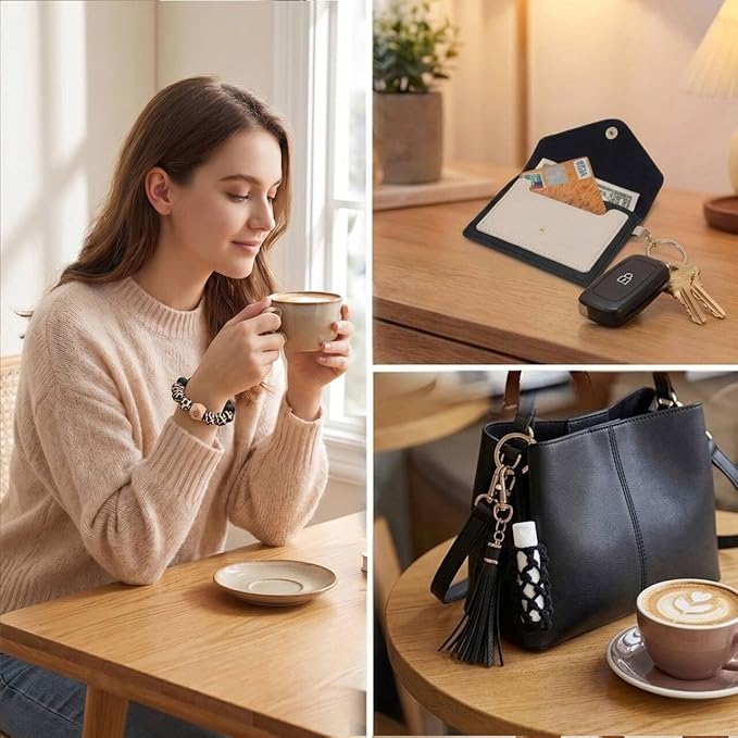 BIHRTC Silicone Key Ring Bracelets Wristlet Keychain Wallet with Net Chapstick Holder for Women