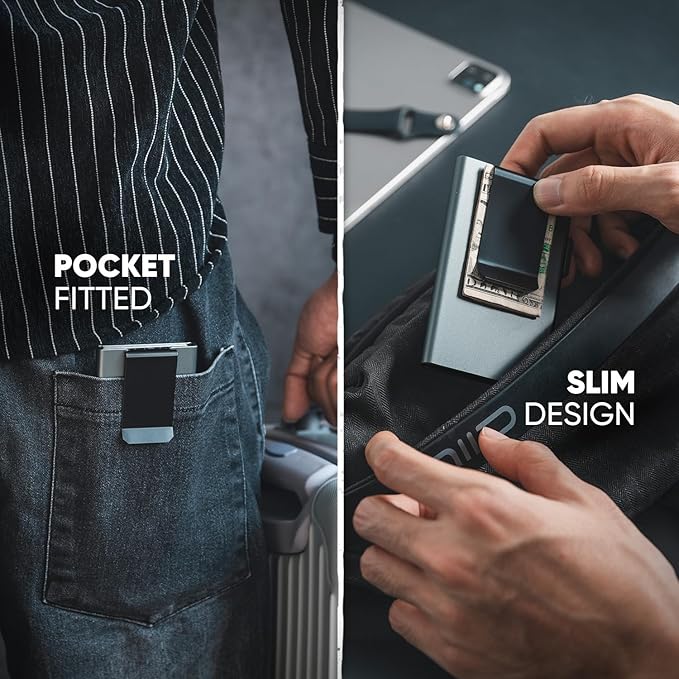 VULKIT Minimalist Wallet with Money Clip RFID Protection Pop Up Card Holder Slim Wallet Credit Card Holder Metal Wallet, Space Grey