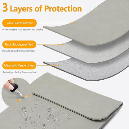 HYZUO 15 Inch Laptop Sleeve Case Bag for MacBook Air 15 M5 A3448 M4 A3241 M3 A3114 M2 A2941 2026-2023, 15" Surface Laptop 7/6/5/4/3, MacBook Pro 15 2019-2016, Faux Suede Leather, Light Gray