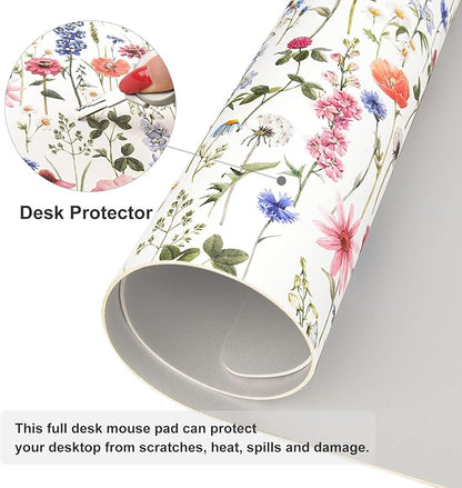 Colorful Star Large Mouse Pad, Watercolor Floral Desk Mat Office Supplies, Waterproof Faux Leather Big Gaming Mousepad for Women Girls, Flowers Desk Pad Home Office Décor Accessories 31.5" x 15.7"