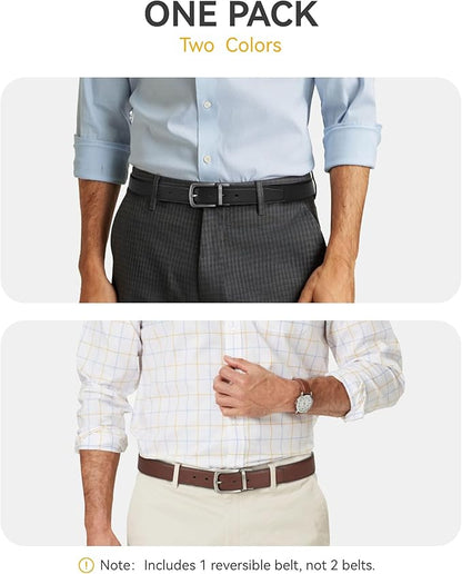 CHAOREN Reversible Mens Belt 1 Piece – Leather Belt Men for Dress Pants - Single Belt, 2 Colors