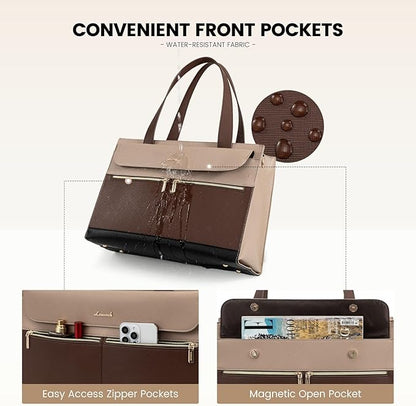 LOVEVOOK Laptop Bag for Women 15.6 Inch Laptop Tote Work Bags Professional Leather Computer Briefcase Waterproof Handbag Shoulder Large Capacity Business Teacher Office Crossbody Purse