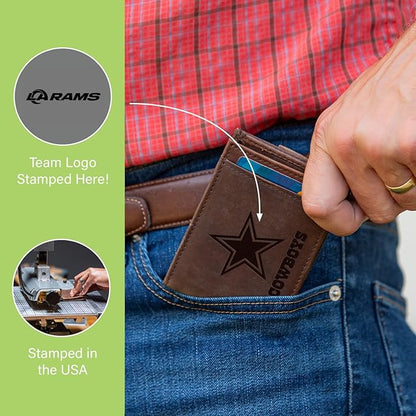 Team Sports America NFL Los Angeles Rams Front Pocket Slim Wallet for Men | Minimalist Leather RFID Blocking Bifold Card Holder with Money Clip | Officially Licensed Stamped Logo