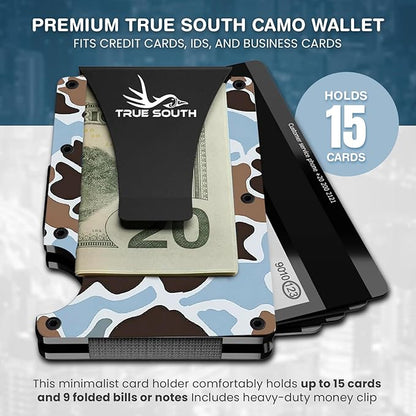 True South RFID Blocking Slim Metal Wallet with Money Clip | Minimalist Alumium Card Holder - Camouflage Front Pocket EDC Wallet for Men, Gift for Him