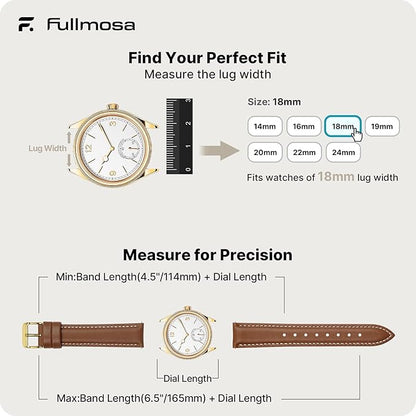 Fullmosa Watch Band, Quick Release Leather Watch Strap for Men Women, Replacement Bands Width 12mm 14mm 16mm 18mm 19mm 20mm 21mm 22mm 24mm