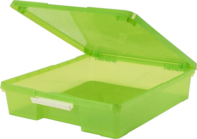 Storex Classroom Craft Project Box – Stacking Plastic Organizer Fits 12x12 Scrapbooking Paper, Green, 5-Pack (63207U05C)