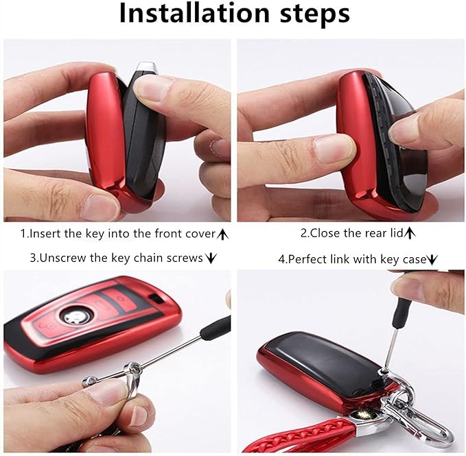 Creativity Suitable For BMW key fob cover. Advanced soft TPU key box is compatible with X1 X3 X4 X5 X6 1 2 4 5 6 7 M3 M5 M6 GT3 GT5 G30 F10 F15 F16 F20 key (Type A Red Key Case + key chain set)