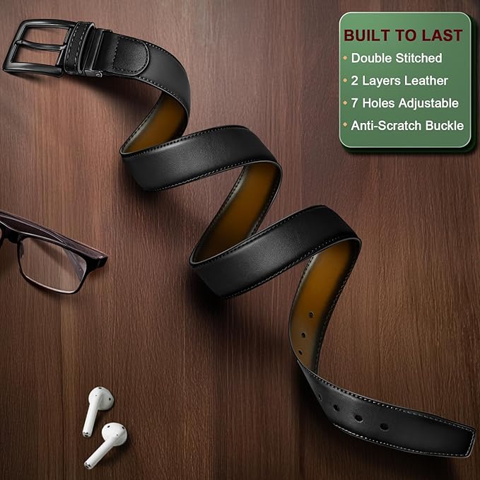 BULLIANT Men's Belt,Reversible Belt Adjustable For Gift Men 1.25”-Cut For Fit-2 Sides in 1 Belt(Not 2)