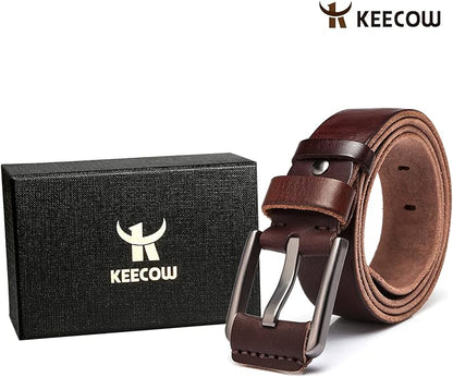KEECOW Men's 100% Italian Cow Leather Belt Men With Anti-Scratch Buckle,Packed in a Box
