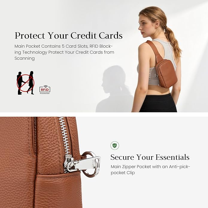 befen Genuine Leather Anti Theft Small Crossbody Bags for Women, RFID Cross Body Sling Chest Bags Fanny Packs Travel Purse