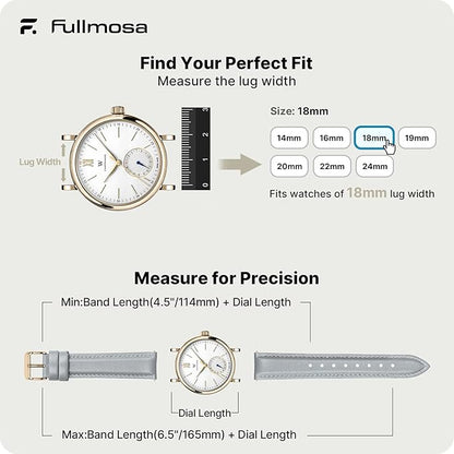 Fullmosa Watch Band, Quick Release Leather Watch Strap for Men Women, Replacement Bands Width 12mm 14mm 16mm 18mm 19mm 20mm 21mm 22mm 24mm