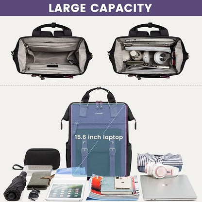 LOVEVOOK Backpack for Women, Teacher Work Bag Laptop Backpack, Nurse Bags Business Laptop Bag, College Backpack Purse, Travel Back Pack, 15.6 Inch, Black-Purple
